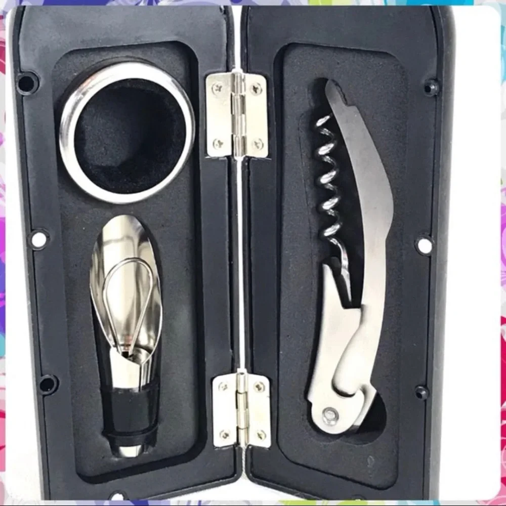 NEW 3 Piece Wine Champagne Bottle BAR TOOLS GIFT SET w Chrome Corkscrew & Spout